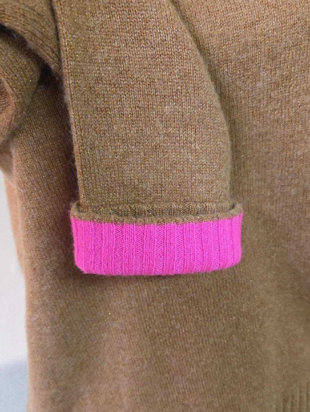 Lilly Pulitzer Charlisa Cashmere Brown Sweater with Pink Cuffs Medium - Picture 3 of 9